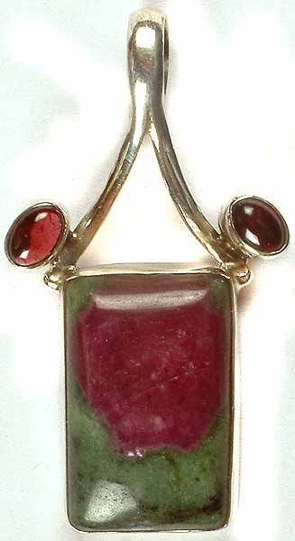 Ruby Zoisite Rectangular Pendant With Garnet
