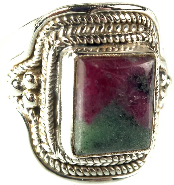 Rectangular Ruby Zoisite Sterling Silver Ring