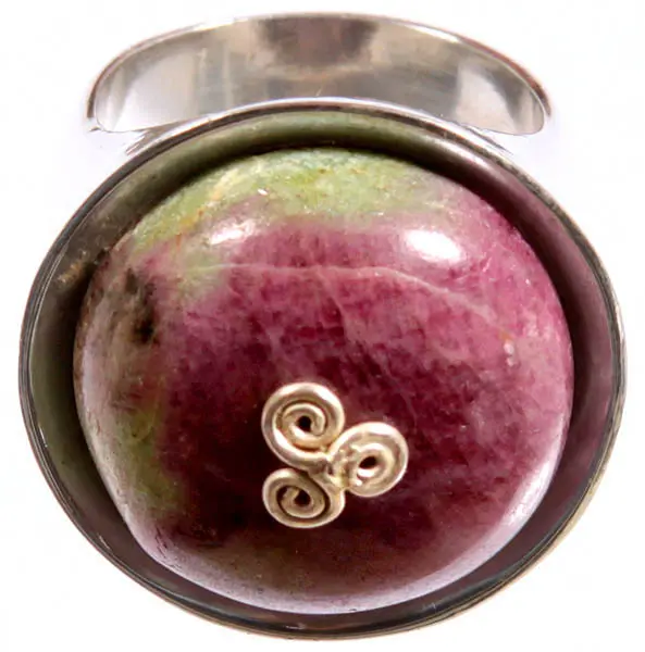 Adjustable Sterling Silver Ring with Ruby Zoisite