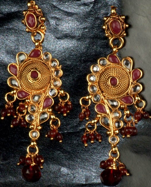 Ruby-Colored Polki Post Earrings with Cut Glass