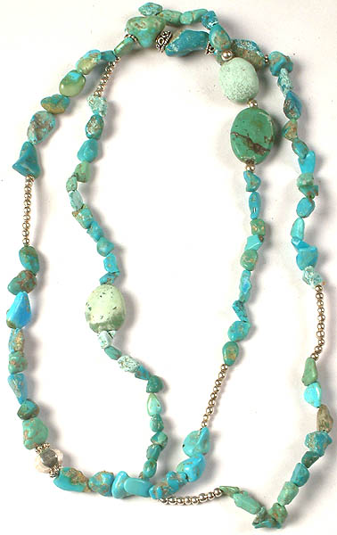 Rugged Turquoise Beaded Long Necklace