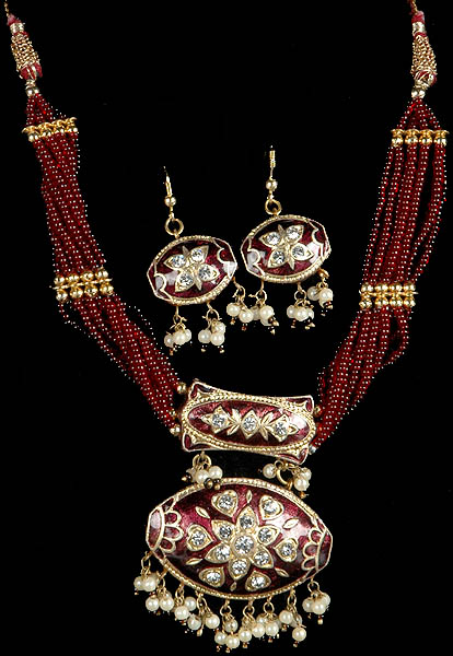 Rust Red Ethnic Necklace with Earrings Set