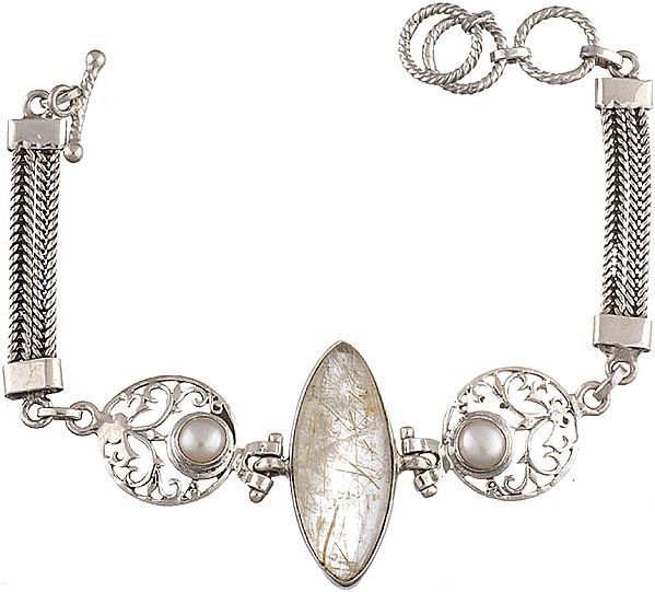Rutilated Quartz Bracelet with Pearl