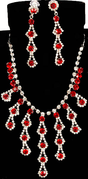 Scarlet Red Costume Necklace with Earrings