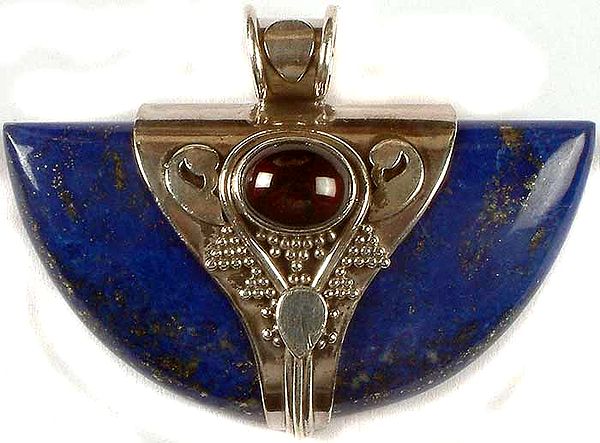 Semi-Circular Lapis Lazuli Pendant With Garnet