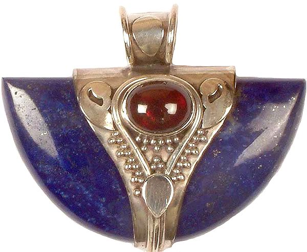 Semi-Circular Lapis Lazuli Pendant with Garnet