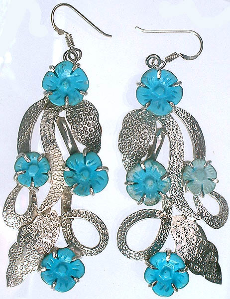 Serpent Earrings with Carved Turquoise Flowers