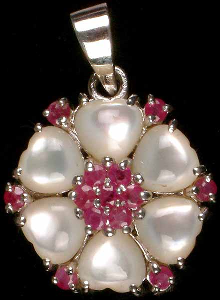 Shell & Faceted Ruby Flower