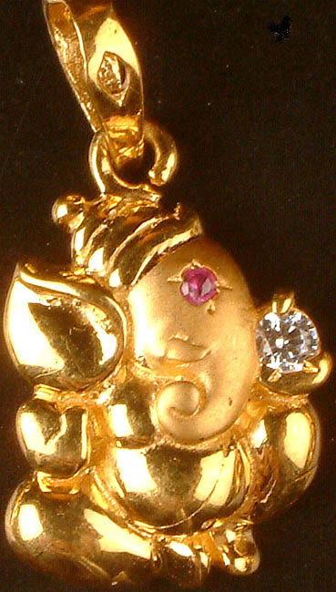 Shri Ganesha Pendant with Cubic Zirconia Laddu