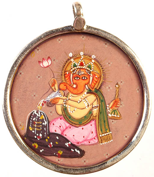 Shri Ganesha Worshipping Shiva Linga (Pendant)