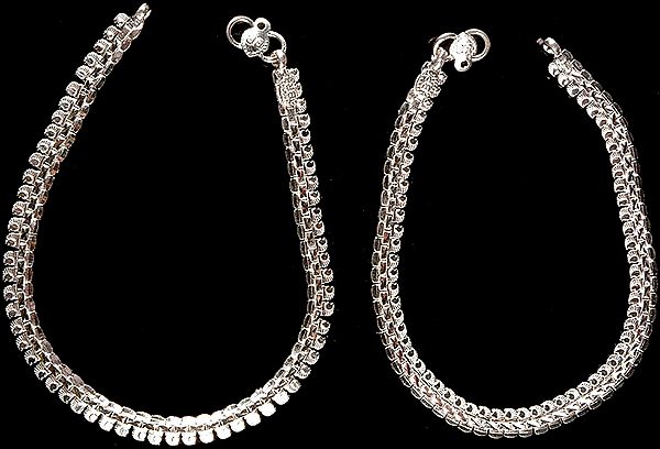 Silver Anklets with Mango Motifs (Price Per Pair)