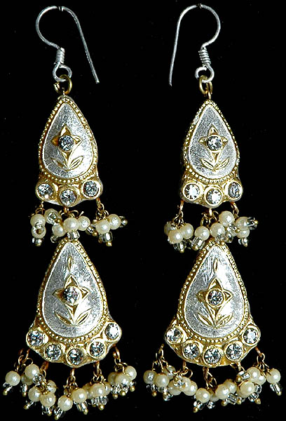 Silver Earrings with Golden Accents