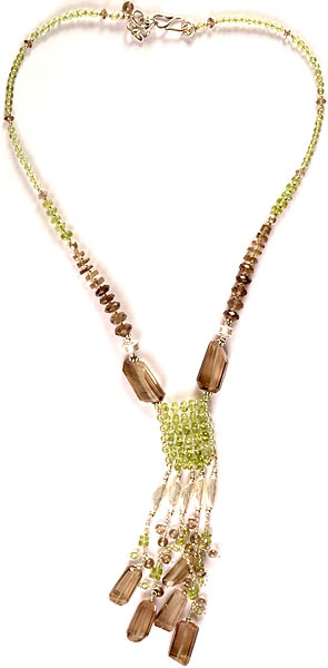 Smoky Quartz and Peridot Necklace with Charms
