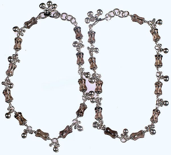 Smoky Quartz Hour Glass Anklets with Ghungroo Bells