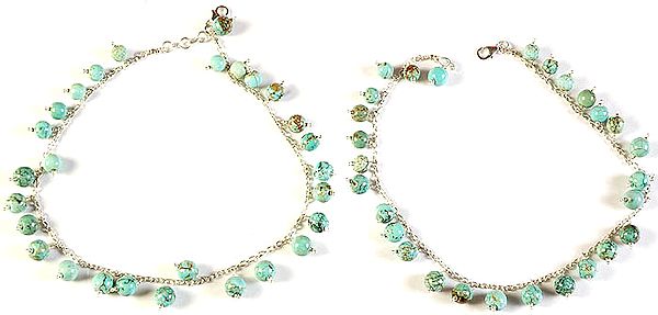 Spider's Web Turquoise Balls Anklets (Price Per Pair)