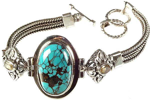 Spider's Web Turquoise Bracelet with Twin Citrine