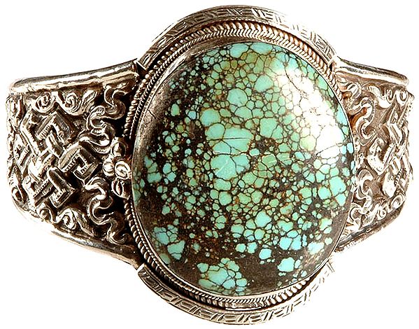 Spider's Web Turquoise Cuff Bangle with Endless Knot