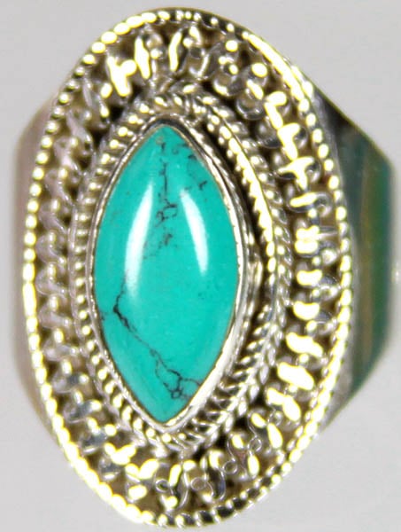 Spider's Web Turquoise Marquis Ring