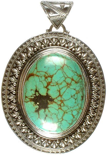 Spider's Web Turquoise Oval Large Pendant