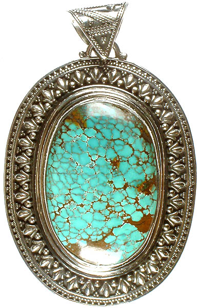 Spider's Web Turquoise Oval Large Pendant