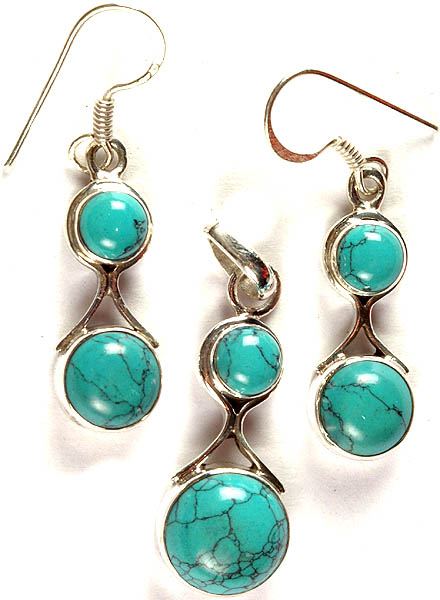 Spider's Web Turquoise Pendant with Earrings Set