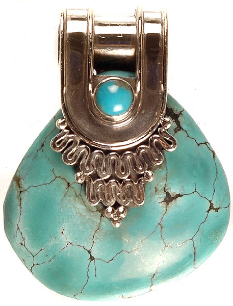 Spider's Web Turquoise Pendant with Filigree