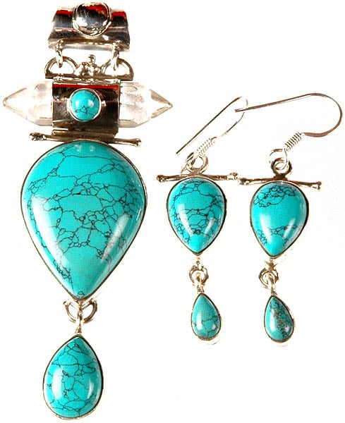 Spider's Web Turquoise Pendant with Matching Earrings Set