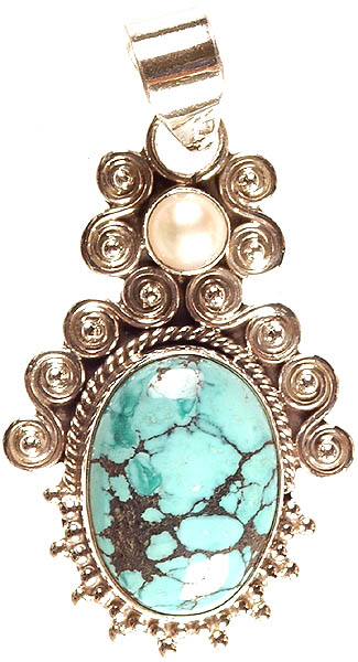 Spider's Web Turquoise Pendant with Pearl