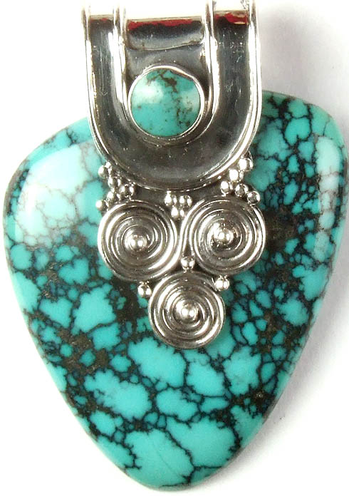 Spider's Web Turquoise Pendant with Spiral
