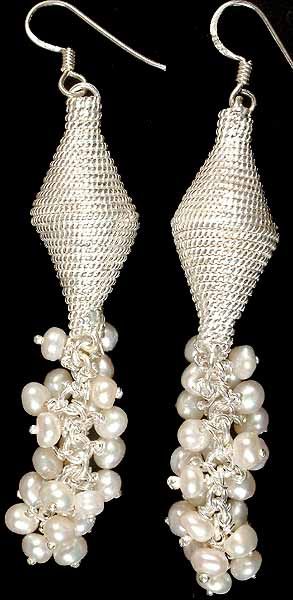 Spindle Earrings with Pearl Bunch
