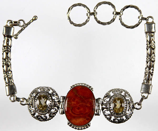 Sponge Coral Bracelet with Twin Faceted Citrine