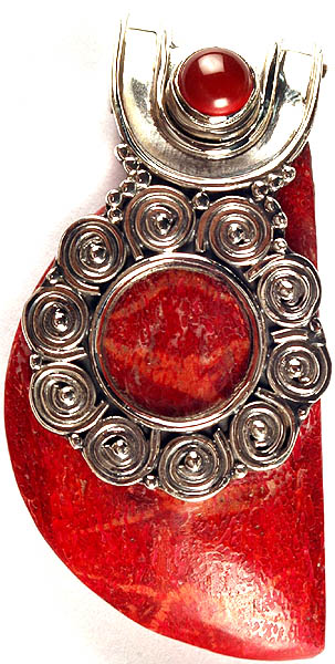 Sponge Coral Pendant with Carnelian and Spiral