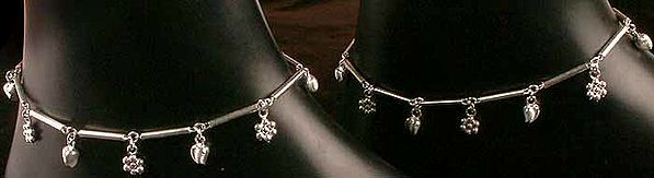 Sterling Anklets with Mango & Flower Motifs