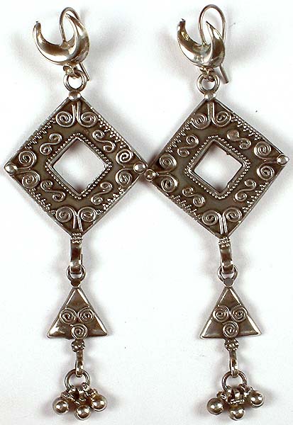 Sterling Antiquated Earrings With Spirals & Dangles
