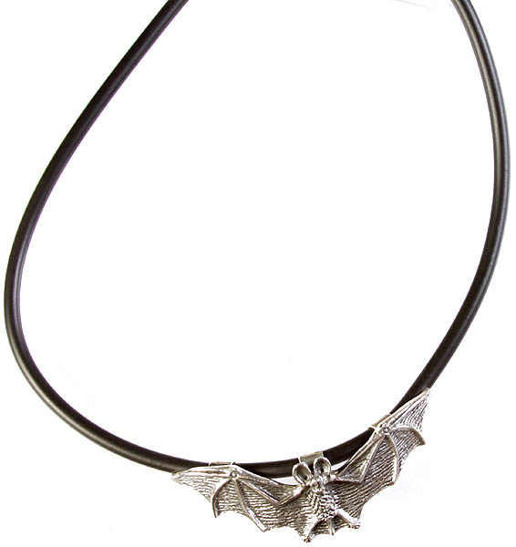 Sterling Bat Necklace with Leather and Fish Lock