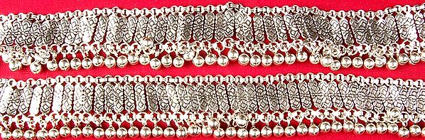 Sterling Beaded Anklets from Ratangarh (Price Per Pair)