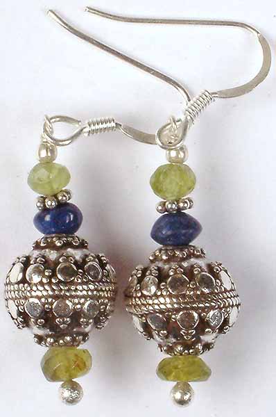 Sterling Beaded Earrings with Peridot & Lapis Lazuli