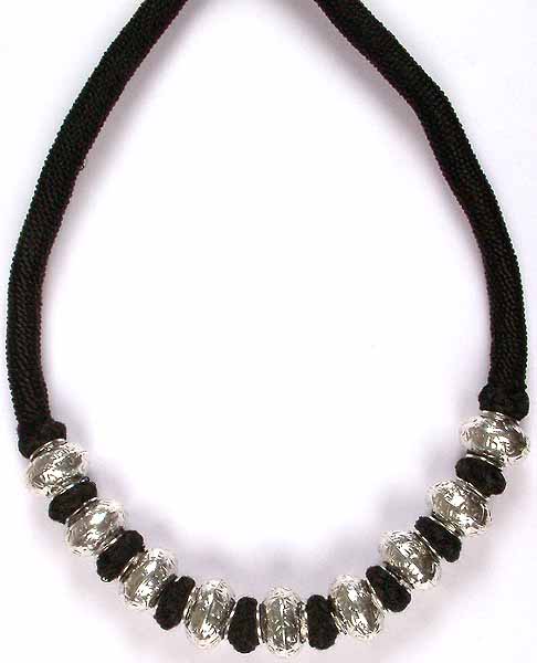 Sterling Beaded Necklace with Black Cord