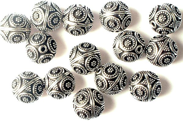 Sterling Beads with Flower Motifs<br>(Price Per Four Pieces)