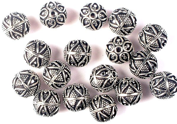 Sterling Beads with Granulation and Leaves<br>(Price Per Four Pieces)