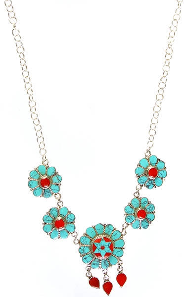 Sterling Blooming Flowers Inlay Necklace