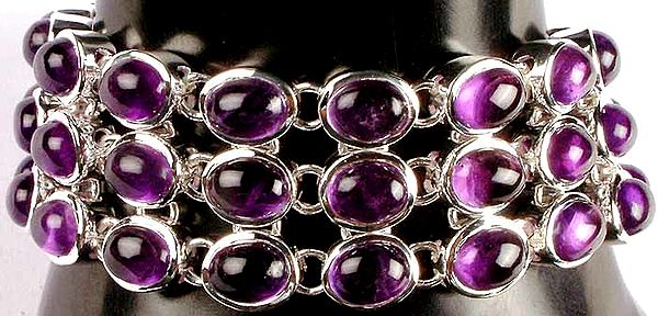 Sterling Bracelet of Forty Eight Amethyst Cabochons