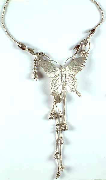 Sterling Butterfly Necklace with Vegetative Motifs