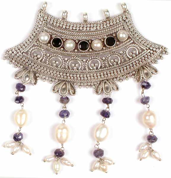 Sterling Chandelier with Pearl and Iolite Dangles