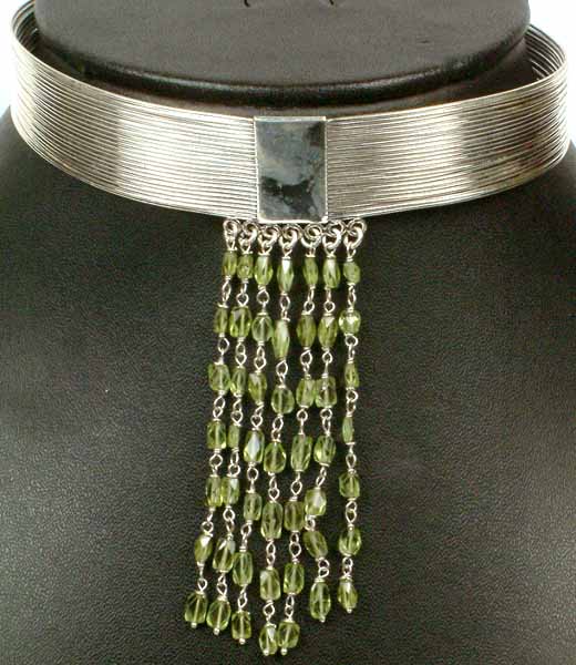 Sterling Choker with Faceted Peridot Chandeliers