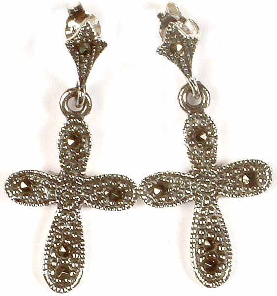 Sterling Dangling Cross Earrings