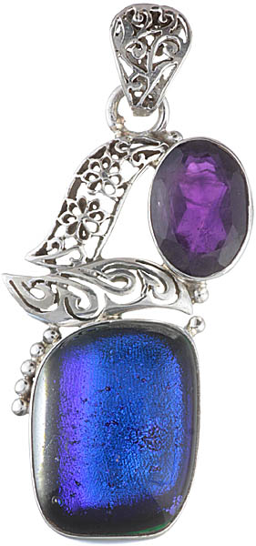Delco Glass Pendant with Faceted Amethyst