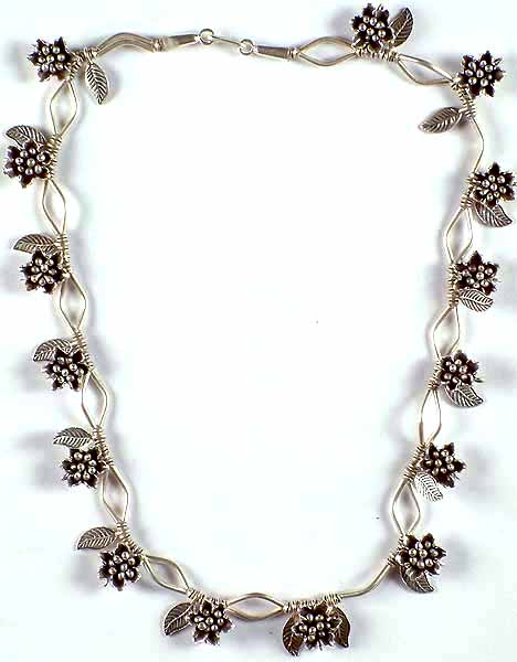 Sterling Designer Necklace with Leaves