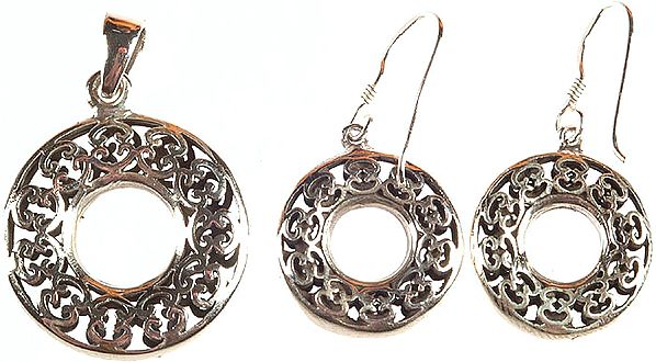Sterling Donut Pendant with Earrings Set