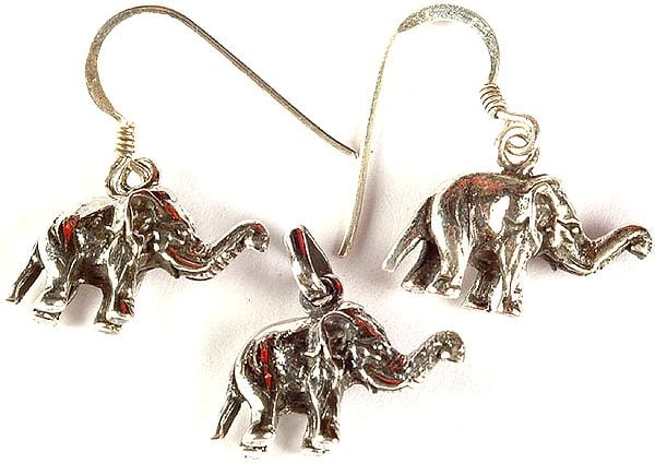 Sterling Elephant Pendant with Earrings Set